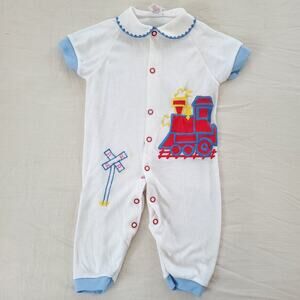Vintage Railroad Crossing Train Pantsuit 3-6 months